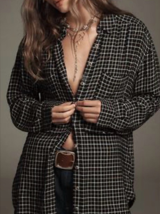 Pilcro Tops - Anthropologie Pilcro Hadley Relaxed Plaid Black Windowpane Button-Up Shirt
